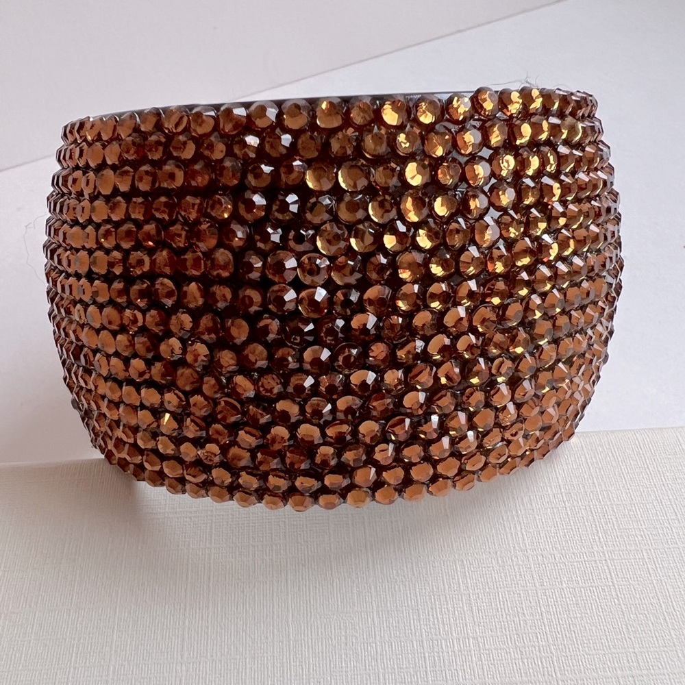 Women’s Wide Lightweight Brown Bangle Bracelet with Shiny Beads